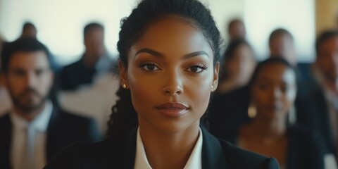 Businesswoman in Seminar Setting, Presenting a Product or Service