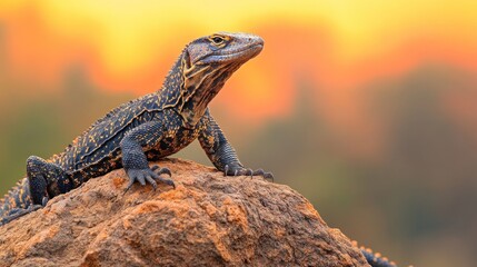 Lizard on a Rock During Golden Hour