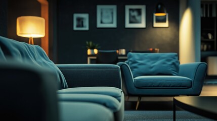 Modern Living Room with Sleek Furniture and Dark Aesthetic