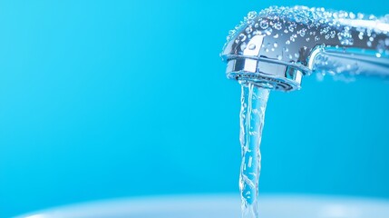 Clogged sink plumbing with a visible leak, stainless steel pipe dripping water over blue background, emphasizing home repair issue