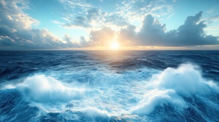 Fototapeta premium Serene ocean view at sunrise with clouds.