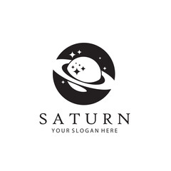 Obraz premium monochrome design of planet saturn with stars isolated on white background
