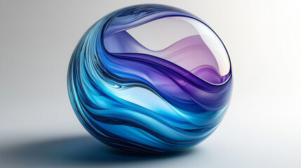 transparent glass sphere with blue and purple lines reflecting light, symbolizing clarity, transformation, and innovation, surrounded by a futuristic aura of modern technology and abstract design