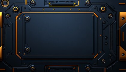 Abstract Dark Panel With Orange Accents And Circuitry