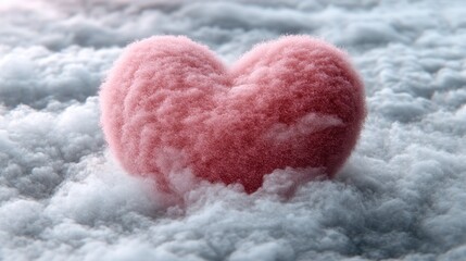 Fototapeta premium Soft pink heart resting on fluffy clouds.
