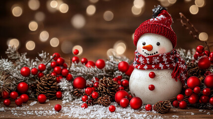 charming winter card featuring a cute, adorable snowman wearing a festive hat, evoking feelings of warmth, joy, and holiday spirit during the winter season