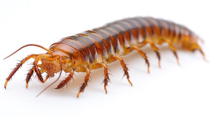 Close-up of a Brown Centipede on White Background