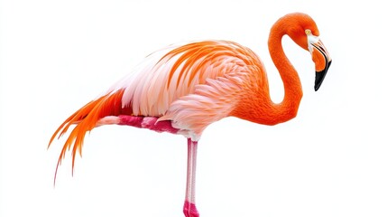 Pink Flamingo on White Background