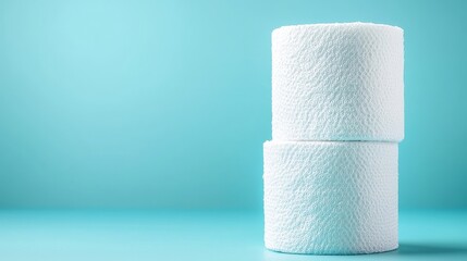 Obraz premium Isolated paper towel rolls, light airy setup, soft blue background