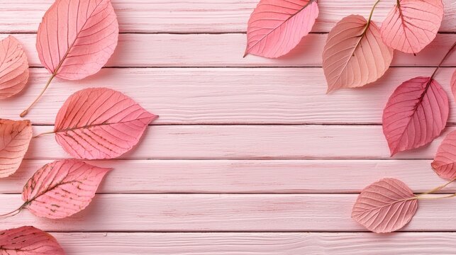 Gentle pink fall leaves, romantic Valentine's vibe, textured backdrop