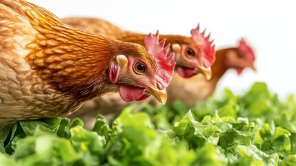 Fototapeta premium Chicken close-up, vibrant feathers in detail, focused face