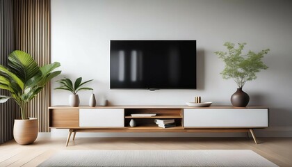 white wall background modern living room decor with a tv cabinet 