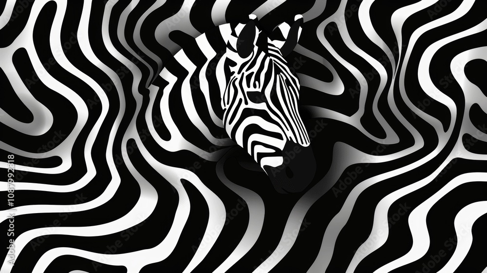 Poster Abstract Monochrome Zebra Print Pattern with Wavy Lines for Textile Printing