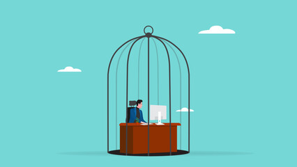 office workers, nine to five job, working monotonously or a system of limiting creativity, employees work in closed bird cages