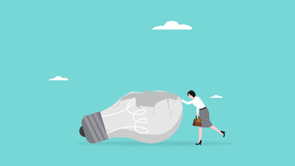 frustrated businesswoman broke a old light bulb suitable to describe about loss idea in business, as a crash of idea and creativity, decreased creative performance concept illustration