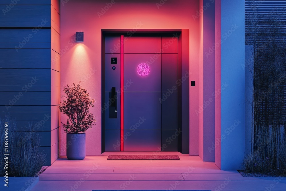 Fototapete the high-tech entrance showcases advanced security with motion sensors, cameras, and a fingerprint s