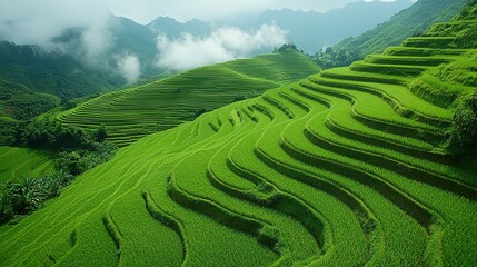Fototapeta premium Paddy terraces (agricultural landscape) cascading down a hillside,