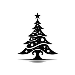 Christmas tree logo vector design illustration template. Simple icon black and white hand draw
