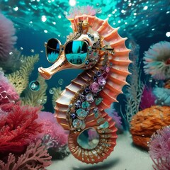 seahorse dressed with style and fashion accessories