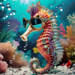 seahorse dressed with style and fashion accessories