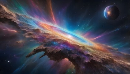 Obraz premium cosmic meteorite with intricate rainbow tones, suitable for mobile app designs