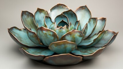 Fototapeta premium Stunning Teal Ceramic Succulent Sculpture: A Masterpiece of Artistic Craftsmanship