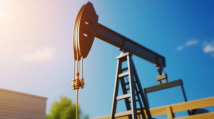 Oil pump jack against a clear blue sky, symbolizing the oil extraction industry.