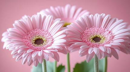 Three pink gerbera daisies close-up.