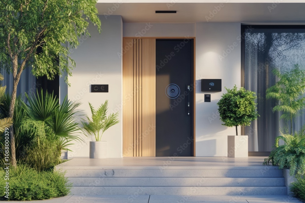 Leinwandbilder the entrance showcases advanced security features including cameras, motion sensors, and a fingerpri