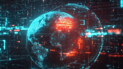 A digital representation of the Earth, with glowing lines of code and data flowing around it, symbolizing the interconnectedness of technology and the planet.