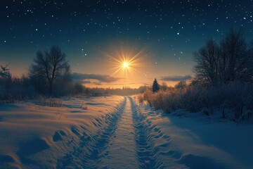 holiday scene, the peaceful christmas star shines over a tranquil winter scene, evoking hope and promise amid the holiday season