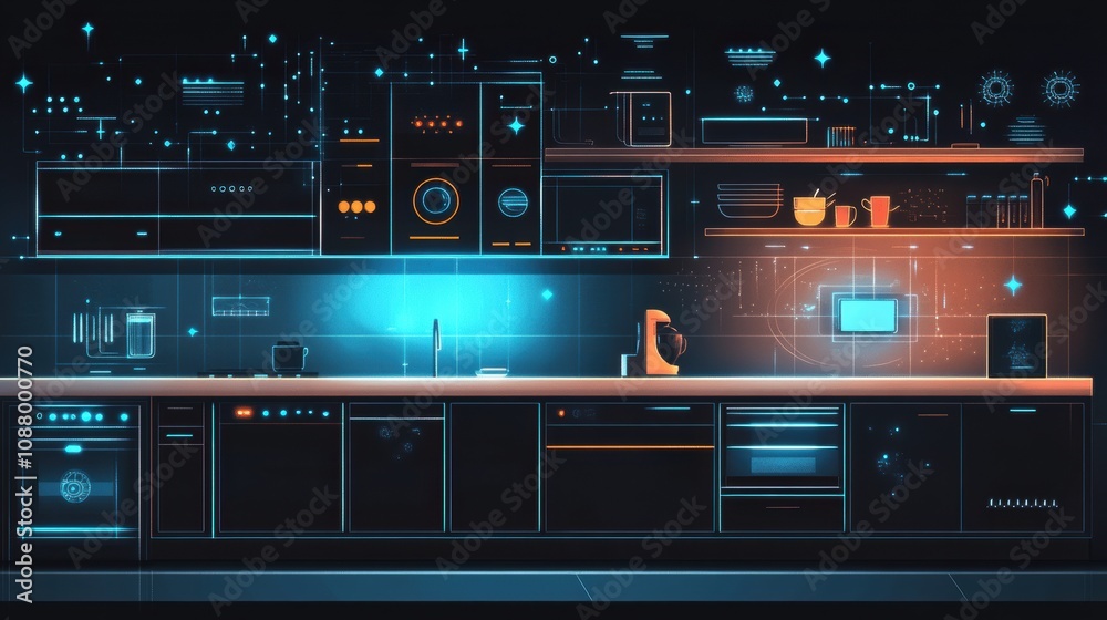 Poster this stylish kitchen features advanced smart appliances and an intelligent layout, emphasizing moder
