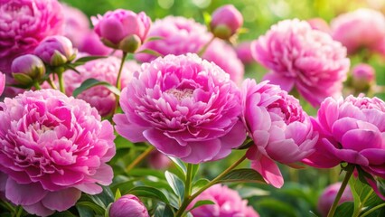 Naklejka premium Pink peony flowers in full bloom creating a beautiful background, peony, pink, flower, blooming, vibrant, petals, garden, nature
