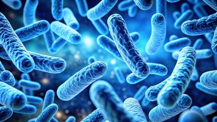 Detailed visualization of bacteria in blue tones for scientific studies, bacteria, blue, microscopic, science, research