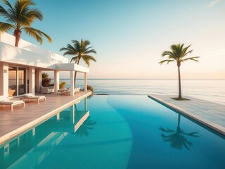 Obraz premium A beautiful oceanfront property with stunning seaside views available for rental, luxury, front property