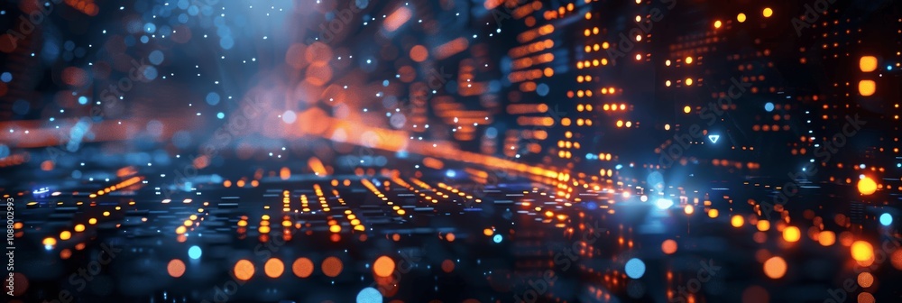 Poster futuristic abstract digital background with glowing data lines and circuit board elements