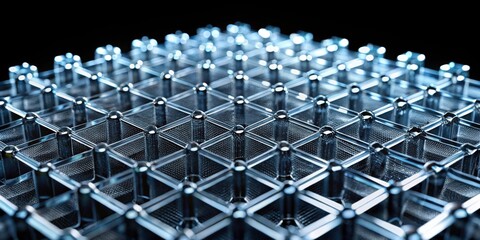 Fototapeta premium Glass mesh array on black background, abstract and futuristic design, render,technology, pattern, grid, futuristic, modern