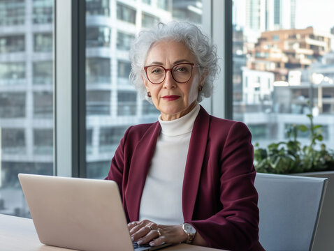 Femme élégante de 60 ans en tenue professionnelle tenant un smartphone sur fond blanc, personnage pour publicité, senior actif au travail, démo d'application ou de logiciel, tech et IT B2B - Powered by Adobe