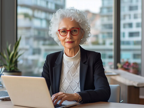 Femme élégante de 60 ans en tenue professionnelle tenant un smartphone sur fond blanc, personnage pour publicité, senior actif au travail, démo d'application ou de logiciel, tech et IT B2B
