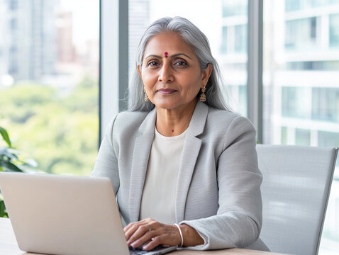 Femme élégante de 60 ans en tenue professionnelle tenant un smartphone sur fond blanc, personnage pour publicité, senior actif au travail, démo d'application ou de logiciel, tech et IT B2B