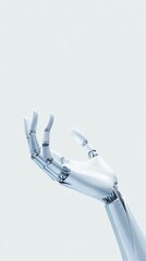 Futuristic Robotic Hand Reaching Upward with Metallic Fingers on Minimalist Background