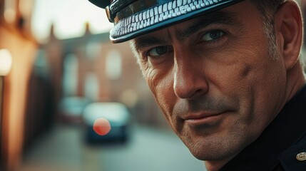 Authoritative Police Officer in Nighttime City