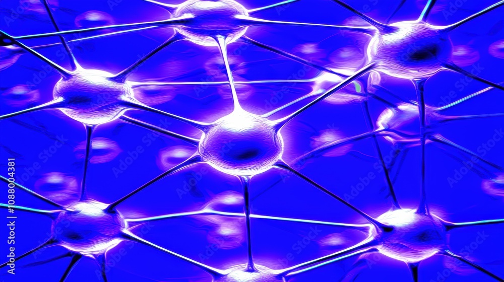 Poster abstract representation of connected neurons using neon colors demonstrating network relationships i