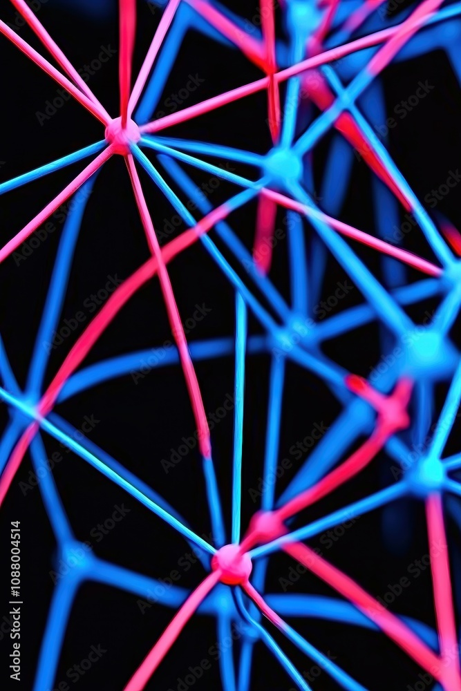 Poster abstract network structure with colorful nodes and connections displaying technology and innovation 