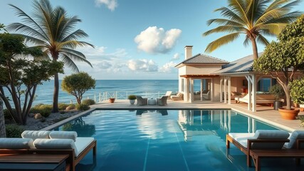 A picturesque coastal rental property with stunning ocean front views, perfect for a relaxing vacation, escape, property