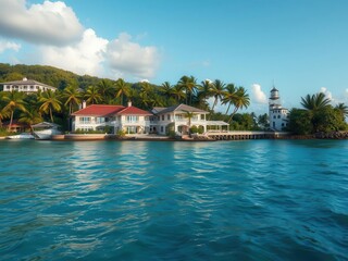 Obraz premium A picturesque oceanfront property on a tropical island, perfect for investment opportunities, coastline, market