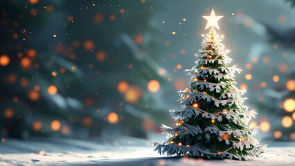 A simple, elegant Christmas tree, stars, and snowflakes on a white background