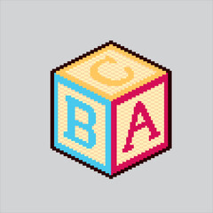 Pixel art illustration Baby Block Letters. Pixelated Alphabet Cube. Baby Children Block Letters cube Icon pixelated for the pixel art game and icon for website and video game. old school retro.