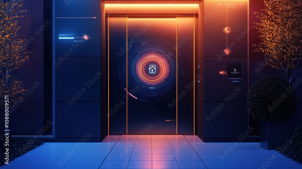 Leinwandbilder this high-tech home entrance showcases smart security cameras, motion sensors, and a fingerprint sca