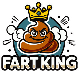 FART KING. This design delivers a balance of humor. It communicates the farter's identity with an engaging design that appeals to customers seeking joy and laughter. remember it with a smile.